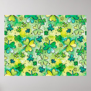 Hand-painted shamrock pattern featuring water colo poster