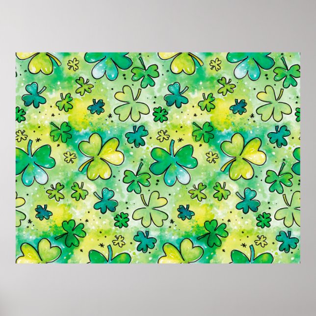 Hand-painted shamrock pattern featuring water colo poster (Front)