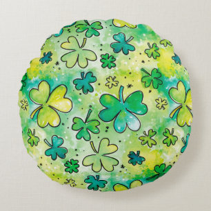 Hand-painted shamrock pattern featuring water colo round cushion