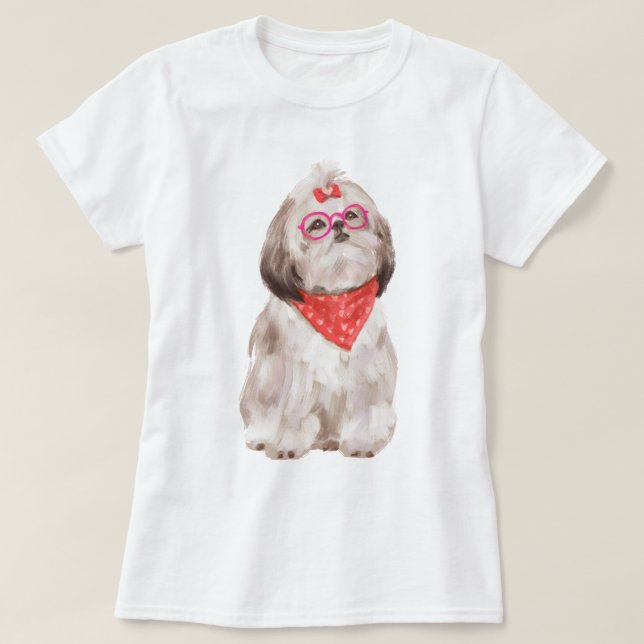 Hand-painted Shih Tzu Puppy Dog T-Shirt (Design Front)