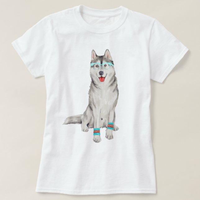 Hand-painted Siberian Husky Dog T-Shirt (Design Front)