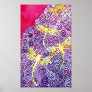 Hand Painted Silk Dragonfly Poster by Cyn Mc