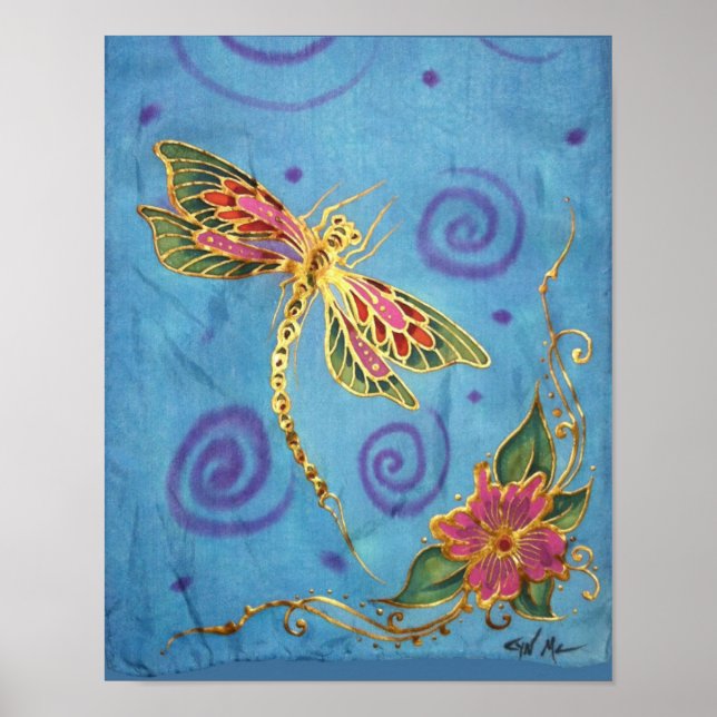 Hand Painted Silk Dragonfly Poster by Cyn Mc (Front)
