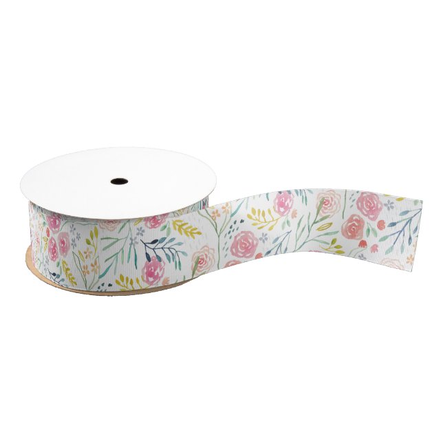 Hand-Painted Spring Floral Grosgrain Ribbon (Spool)