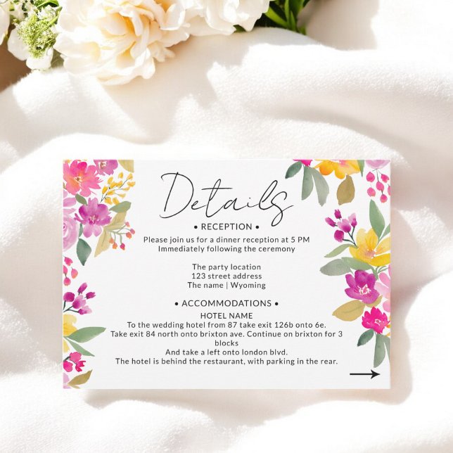  Hand-Painted Spring Floral Wedding Details Enclosure Card (Hand-Painted Spring Floral Wedding Details Enclosure Card)