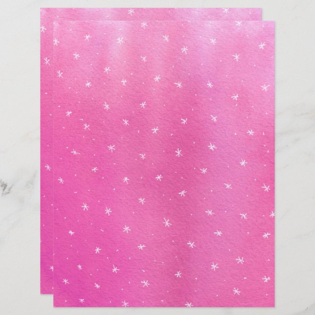 Hand Painted Stars on Pink Blends Scrapbook Paper (Front/Back)