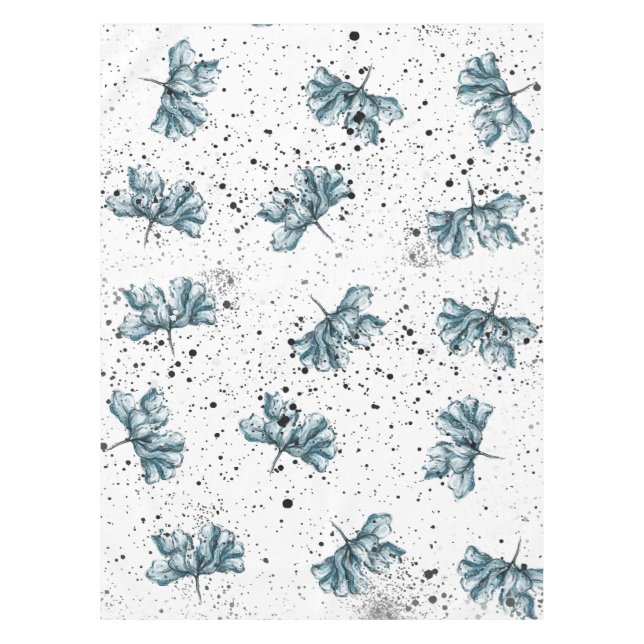 Hand painted steel blue Floral design Tablecloth (Front)