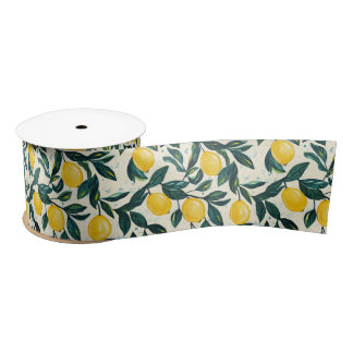 Hand-painted style Bright Yellow Lemon Patterned Satin Ribbon