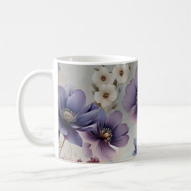 Hand-Painted Style Purple Flower Tea Cup (Left)
