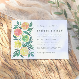 Hand Painted Summer Citrus Fruits Birthday Party Announcement
