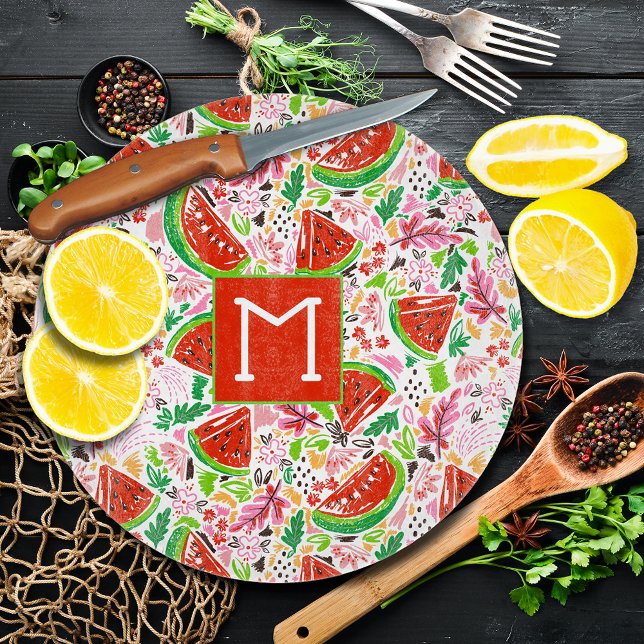 Hand Painted Summer Fruit Pattern Cutting Board (Hand-Painted Summer Fruit Watermelon Pattern Round Glass Cutting Board)