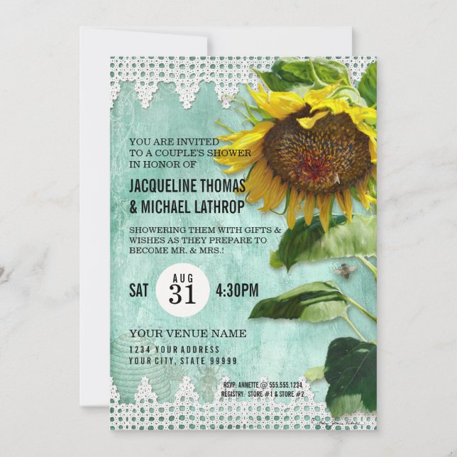 Hand Painted Sunflower Wooden Fence Bees Hive Invitation (Front)