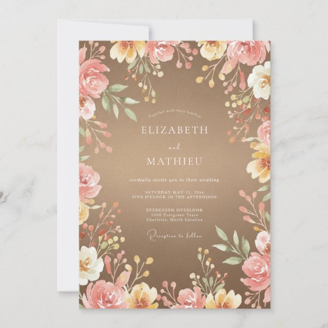 Hand Painted Terracotta Wildflower Wedding Invitation (Front)