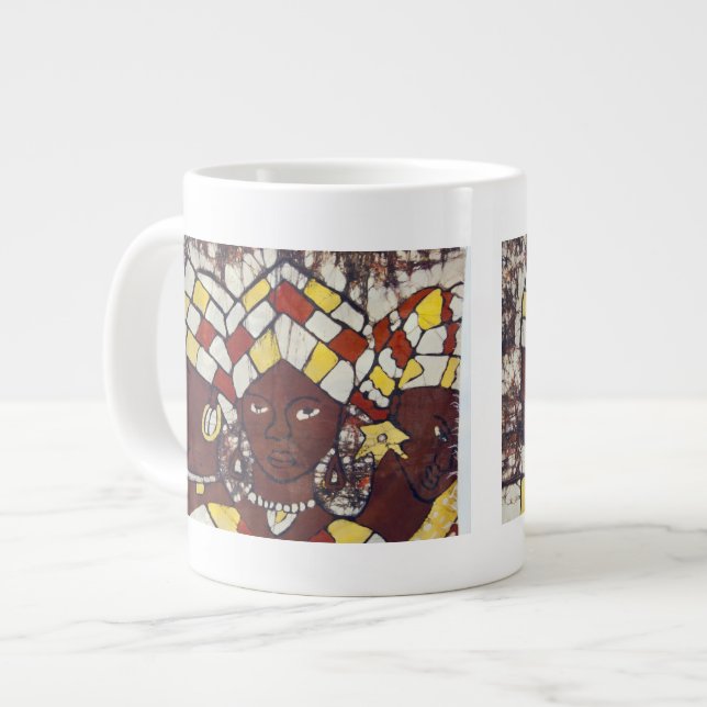 Hand painted textiles depicting every day large coffee mug (Front Left)