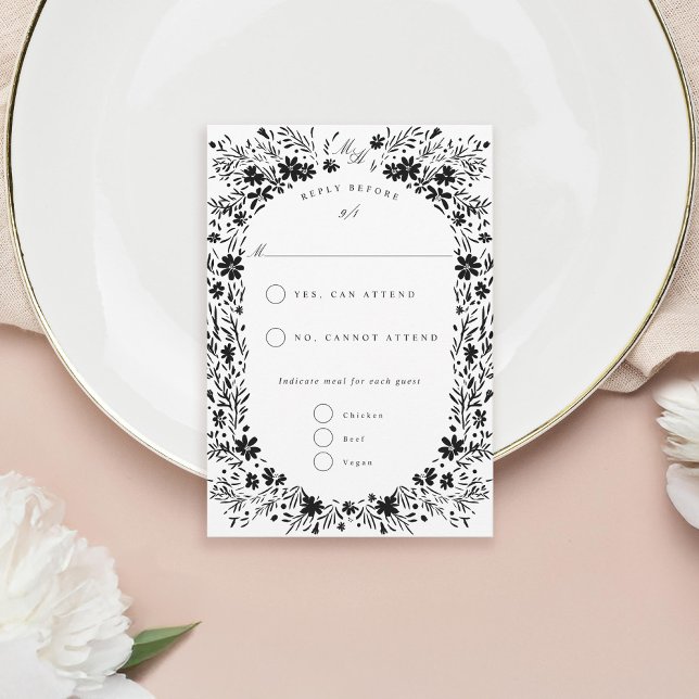 Hand-Painted tiny flowers Floral Frame RSVP Card (Creator Uploaded)