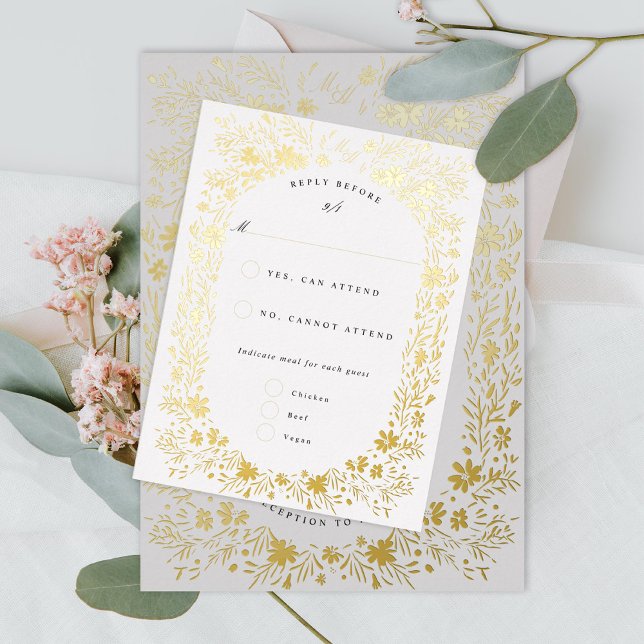 Hand-Painted tiny flowers Floral Frame Rsvp Foil Holiday Postcard (Creator Uploaded)