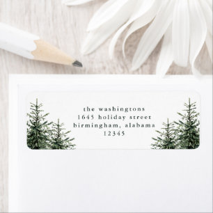 Hand-painted Trees Christmas Card Return Address Return Address Label