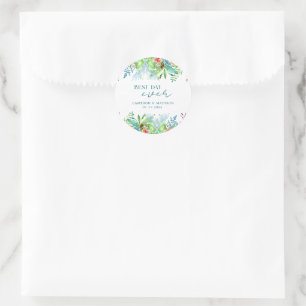 Hand-Painted Tropical Flower Wedding Classic Round Sticker