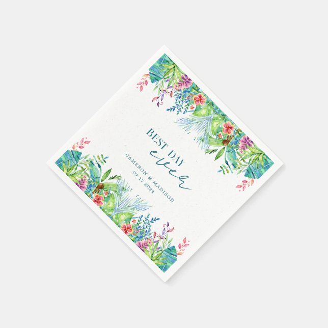 Hand-Painted Tropical Flower Wedding Napkin (Corner)
