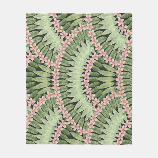 Hand Painted Tropical Flowers Pattern Fleece Blanket (Front)