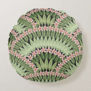 Hand Painted Tropical Flowers Pattern Round Cushion