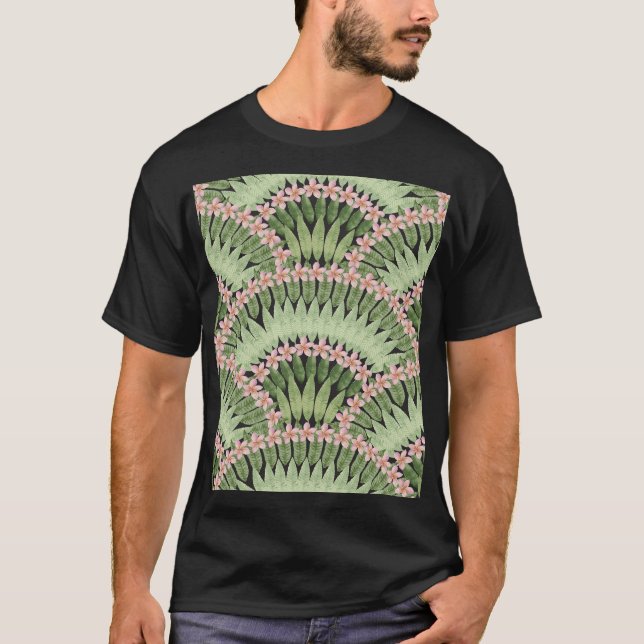 Hand Painted Tropical Flowers Pattern T-Shirt (Front)