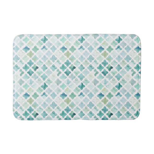 Hand Painted Turquoise Pattern Bath Mat (Front)