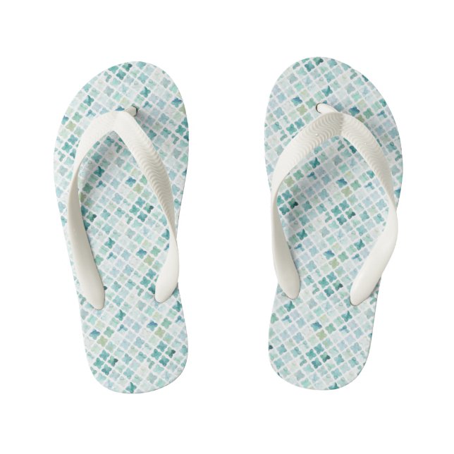 Hand Painted Turquoise Pattern Kid's Thongs (Footbed)