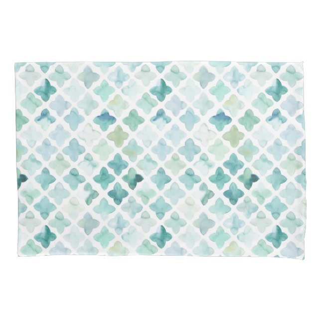 Hand Painted Turquoise Pattern Pillowcase (Front-Left)