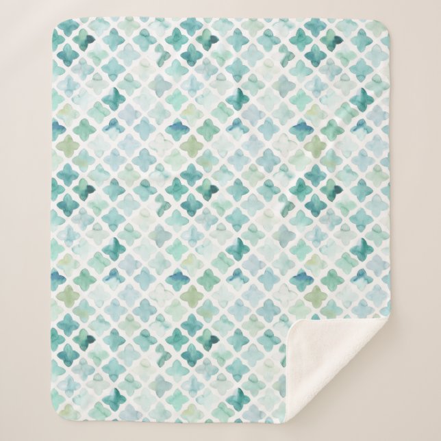 Hand Painted Turquoise Pattern Sherpa Blanket (Front)