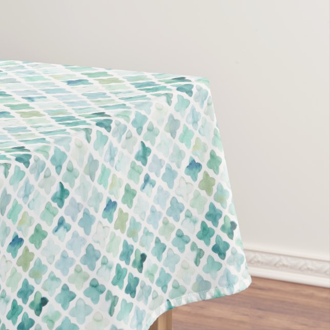 Hand Painted Turquoise Pattern Tablecloth (In Situ)
