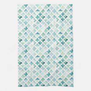 Hand Painted Turquoise Pattern Tea Towel