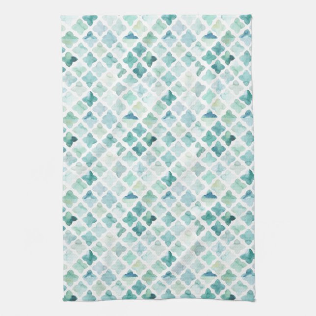 Hand Painted Turquoise Pattern Tea Towel (Vertical)