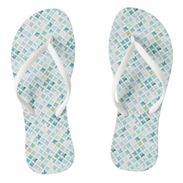 Hand Painted Turquoise Pattern Thongs (Footbed)