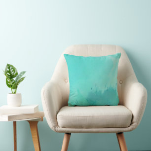Hand-Painted Turquoise Watercolor Cushion