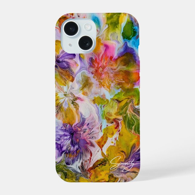  Hand-Painted Vibrant Abstract Art iPhone 15 Case (Back)