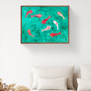 Hand Painted Watercolor 8 Koi Fish Poster