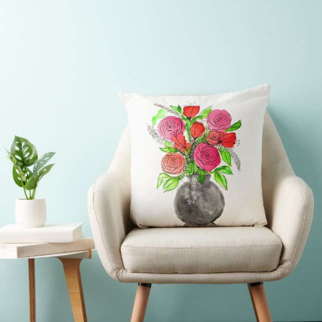 Hand Painted Watercolor Abstract Floral Art Cushion (Chair)