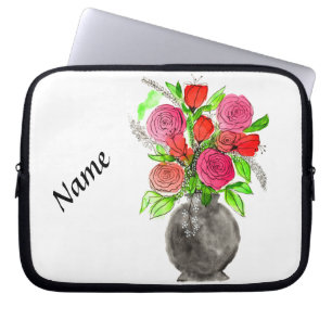 Hand Painted Watercolor Abstract Floral Art Laptop Sleeve