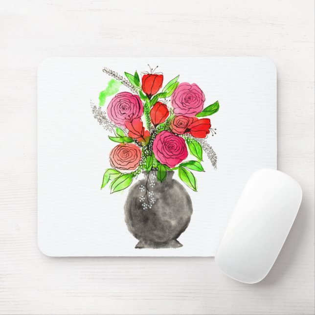 Hand Painted Watercolor Abstract Floral Art Mouse Pad (With Mouse)