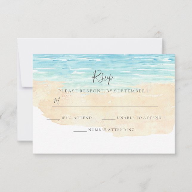 Hand-Painted Watercolor Beach Wedding RSVP Card (Front)