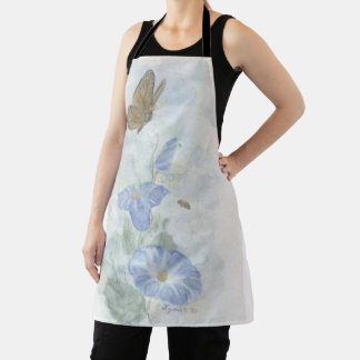 Hand Painted Watercolor Blue Floral Apron