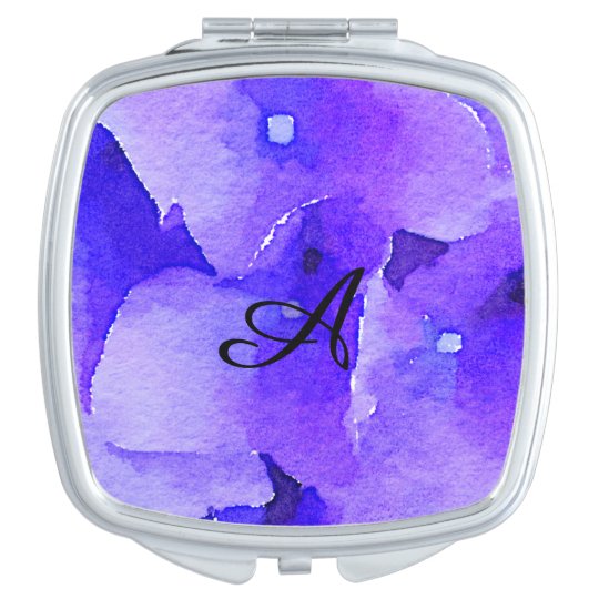 Hand Painted Watercolor Blue Hydrangea Monogram Travel Mirror
