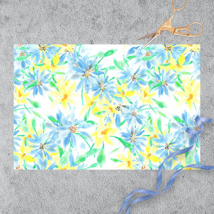 Hand-painted Watercolor Blue Yellow Flowers Tissue Paper