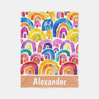 Hand painted watercolor boho rainbows personalised fleece blanket