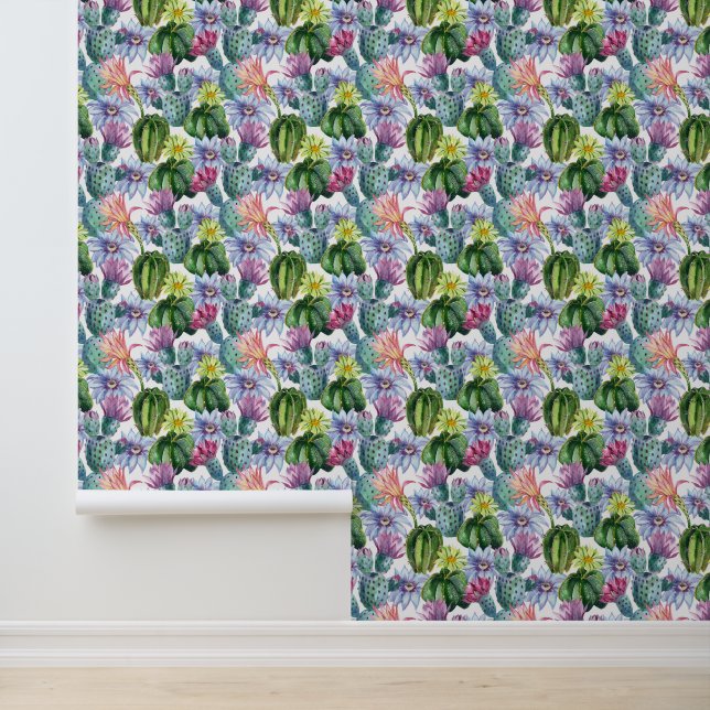 Hand Painted Watercolor Cactus Pattern 2 Wallpaper (Application)