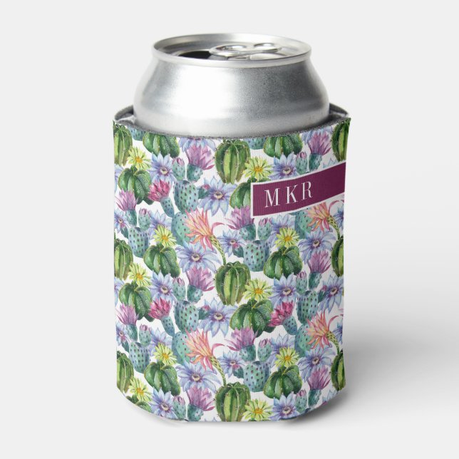 Hand Painted Watercolor Cactus Pattern Can Cooler (Can Front)