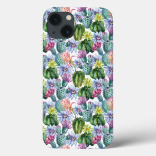 Hand Painted Watercolor Cactus Pattern iPhone 13 Case