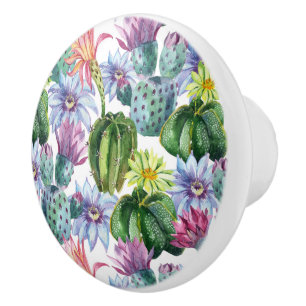 Hand Painted Watercolor Cactus Pattern Ceramic Knob