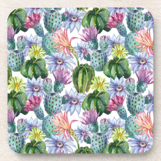 Hand Painted Watercolor Cactus Pattern Coaster (Front)